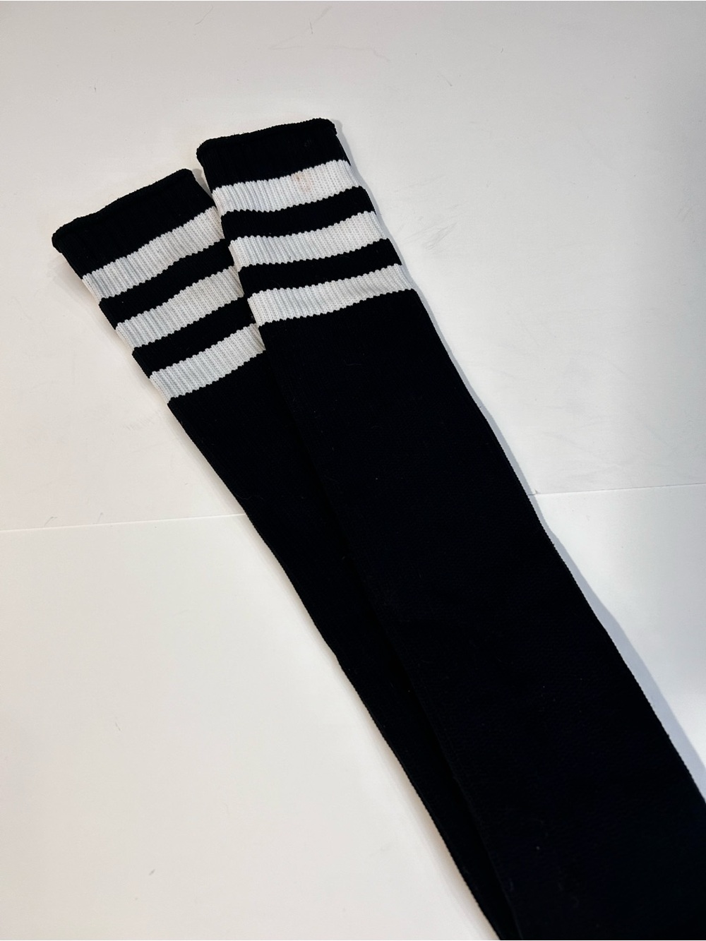 Black & White Thigh High Striped Crew Socks - Women